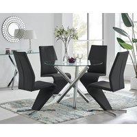 FurnitureboxUK Selina Round Glass And Chrome Metal Dining Table And Luxury Willow Chairs Set in Black | Size: 2 Person