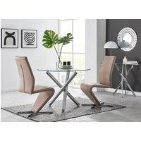 FurnitureboxUK Selina Round Glass And Chrome Metal Dining Table And Luxury Willow Chairs Set in Beige | Size: 2 Person