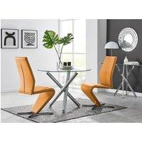 FurnitureboxUK Selina Round Glass And Chrome Metal Dining Table And Luxury Willow Chairs Set in Mustard | Size: 2 Person