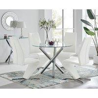 FurnitureboxUK Selina Round Glass And Chrome Metal Dining Table And Luxury Willow Chairs Set in Off White | Size: 2 Person