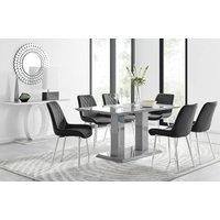 FurnitureboxUK Imperia 6 Grey Dining Table and 6 Pesaro Silver Leg Chairs in Black