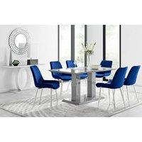 FurnitureboxUK Imperia 6 Grey Dining Table and 6 Pesaro Silver Leg Chairs in Navy