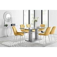FurnitureboxUK Imperia 6 Grey Dining Table and 6 Pesaro Silver Leg Chairs in Mustard