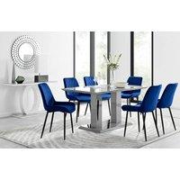 FurnitureboxUK Imperia 6 Grey Dining Table and 6 Pesaro Black Leg Chairs in Navy
