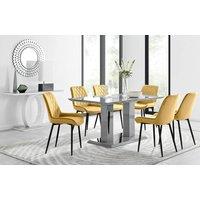 FurnitureboxUK Imperia 6 Grey Dining Table and 6 Pesaro Black Leg Chairs in Mustard