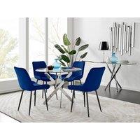 FurnitureboxUK Novara 100cm Round Dining Table and 4 Pesaro Black Leg Chairs in Navy