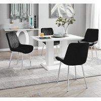FurnitureboxUK Imperia 4 Seater Modern White High Gloss Rectangular Dining Table And 4 Persaro Velvet Chairs in Black