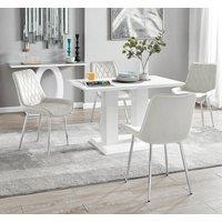 FurnitureboxUK Imperia 4 Seater Modern White High Gloss Rectangular Dining Table And 4 Persaro Velvet Chairs in Cream