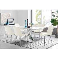 FurnitureboxUK Atlanta 6 White Dining Table and 6 Pesaro Silver Leg Chairs in Cream