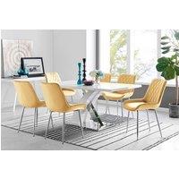 FurnitureboxUK Atlanta 6 White Dining Table and 6 Pesaro Silver Leg Chairs in Mustard