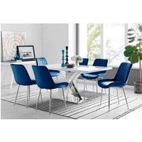 FurnitureboxUK Atlanta 6 White Dining Table and 6 Pesaro Silver Leg Chairs in Navy