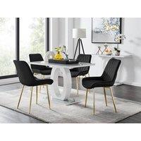 FurnitureboxUK Giovani 4 Grey Dining Table & 4 Pesaro Gold Leg Chairs in Black