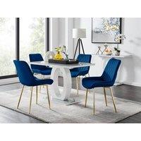 FurnitureboxUK Giovani 4 Grey Dining Table & 4 Pesaro Gold Leg Chairs in Navy