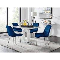 FurnitureboxUK Giovani 4 Grey Dining Table & 4 Pesaro Silver Leg Chairs in Navy