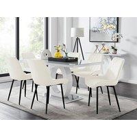 FurnitureboxUK Giovani 6-Seater Grey Glass Dining Table and 6 Pesaro Soft Velvet Dining Chairs in Cream