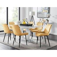 FurnitureboxUK Giovani 6-Seater Grey Glass Dining Table and 6 Pesaro Soft Velvet Dining Chairs in Mustard