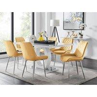 FurnitureboxUK Giovani 6-Seater Grey Glass Dining Table and 6 Pesaro Soft Velvet Dining Chairs in Mustard