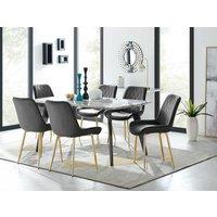 FurnitureboxUK Andria Marble Effect Dining Table With Black Legs & 6 Pesaro Velvet Gold Leg Chairs