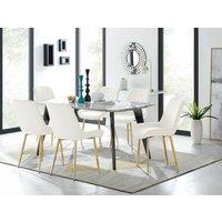 FurnitureboxUK Andria Marble Effect Dining Table With Black Legs & 6 Pesaro Velvet Gold Leg Chairs in Cream