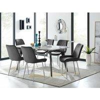 FurnitureboxUK Andria Marble Effect Dining Table With Black Legs & 6 Pesaro Velvet Silver Leg Chairs