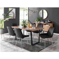 FurnitureboxUK Kylo Large Brown Wood Effect Dining Table & 6 Pesaro Velvet Silver Leg Chairs in Black