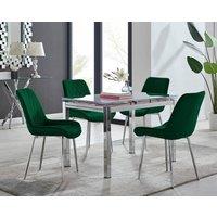 FurnitureboxUK Enna White Glass Extending 4-6 Seater Dining Table and 4 Pesaro Soft Velvet Chairs in Green