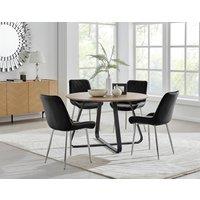 FurnitureboxUK Santorini Brown Round Dining Table And 4/6 Pesaro Silver Leg Chairs in Black