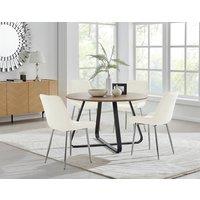 FurnitureboxUK Santorini Brown Round Dining Table And 4/6 Pesaro Silver Leg Chairs in Cream