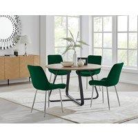 FurnitureboxUK Santorini Brown Round Dining Table And 4/6 Pesaro Silver Leg Chairs in Green