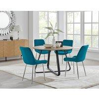 FurnitureboxUK Santorini Brown Round Dining Table And 4/6 Pesaro Silver Leg Chairs in Blue