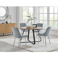 FurnitureboxUK Santorini Brown Round Dining Table And 4/6 Pesaro Silver Leg Chairs in Grey