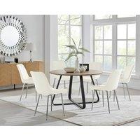 FurnitureboxUK Santorini Brown Round Dining Table And 4/6 Pesaro Silver Leg Chairs in Cream