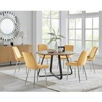 FurnitureboxUK Santorini Brown Round Dining Table And 4/6 Pesaro Silver Leg Chairs in Mustard