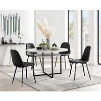 FurnitureboxUK Adley Grey Concrete Effect And Black Round Dining Table with Shelf and 4 Faux Leather Corona Dining Chairs