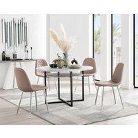 FurnitureboxUK Adley Grey Concrete Effect Round Dining Table & 4 Corona Silver Chairs in Beige