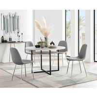 FurnitureboxUK Adley Grey Concrete Effect Round Dining Table & 4 Corona Silver Chairs