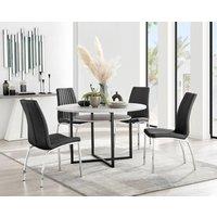 FurnitureboxUK Adley Grey Concrete Effect Round Dining Table & 4 Isco Faux Leather Chairs in Black