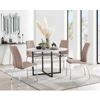 FurnitureboxUK Adley Grey Concrete Effect Round Dining Table & 4 Isco Faux Leather Chairs in Beige