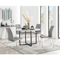 FurnitureboxUK Adley Grey Concrete Effect Round Dining Table & 4 Isco Faux Leather Chairs