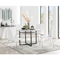 FurnitureboxUK Adley Grey Concrete Effect Round Dining Table & 4 Isco Faux Leather Chairs in White
