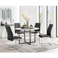 FurnitureboxUK Adley Grey Concrete Effect Round Dining Table & 4 Lorenzo Faux Leather Chairs in Black