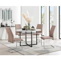 FurnitureboxUK Adley Grey Concrete Effect Round Dining Table & 4 Lorenzo Faux Leather Chairs in Beige