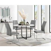 FurnitureboxUK Adley Grey Concrete Effect Round Dining Table & 4 Lorenzo Faux Leather Chairs