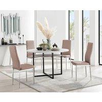 FurnitureboxUK Adley Grey Concrete Effect Round Dining Table & 4 Milan Chrome Leg Faux Leather Chairs in Beige