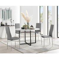 FurnitureboxUK Adley Grey Concrete Effect Round Dining Table & 4 Milan Chrome Leg Faux Leather Chairs