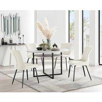 FurnitureboxUK Adley Grey Concrete Effect Round Dining Table & 4 Nora Black Leg Velvet Chairs in Cream