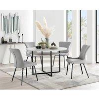 FurnitureboxUK Adley Grey Concrete Effect Round Dining Table & 4 Nora Black Leg Velvet Chairs in Light Grey