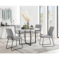 FurnitureboxUK Adley Grey Concrete Effect Round Dining Table & 4 Halleyy Fabric Chairs in Light Grey