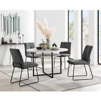 FurnitureboxUK Adley Grey Concrete Effect Round Dining Table & 4 Halleyy Fabric Chairs in Dark Grey