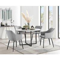 FurnitureboxUK Adley Grey Concrete Effect Round Dining Table & 4 Calla Black Leg Velvet Chairs in Cream